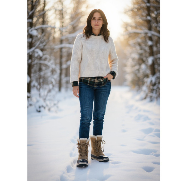 Sorel Caribou Winter Snow Boots Womens 8.5 Waterproof Leather Insulated Tan Buff - Picture 1 of 11